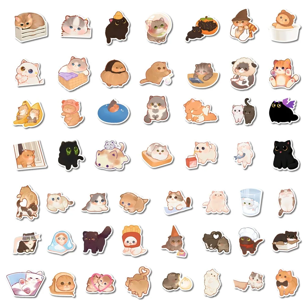 50/100pcs 귀여운 고양이 스티커 노트북 고정 스크랩북 노트북 전화 기타 Kawaii 동물 데칼 어린이 DIY 장난감