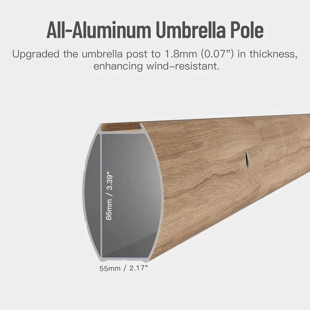 10FT Cantilever Patio Umbrella, Outdoor Umbrella Windproof,Wood Grain Aluminum Square Offset Sun Umbrella w/360 Degrees Rotation 5