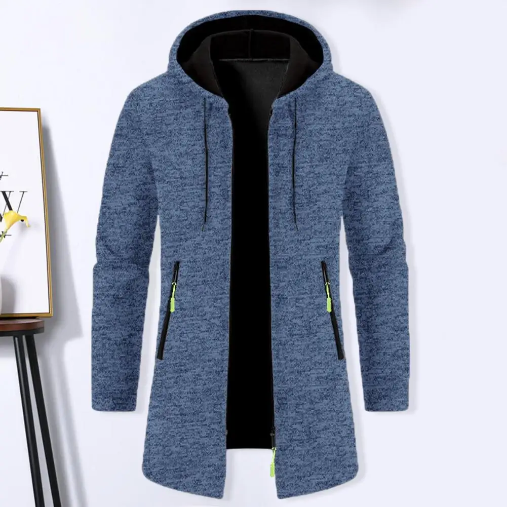 

Men Jacket Stylish Thickened Medium Length Hooded Coat Zipper Cardigan Versatile Outerwear Windbreaker For Fall/Winter