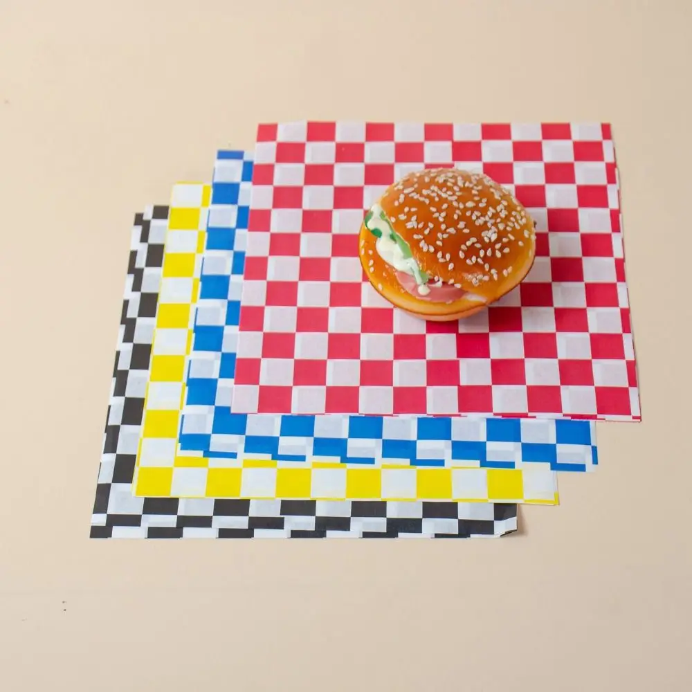 100Pcs Grid Pattern Sandwich Wrapping Paper Square Oil-Proof Hamburger Packaging Paper Food Grade 22cm Deli Basket Liners Snack