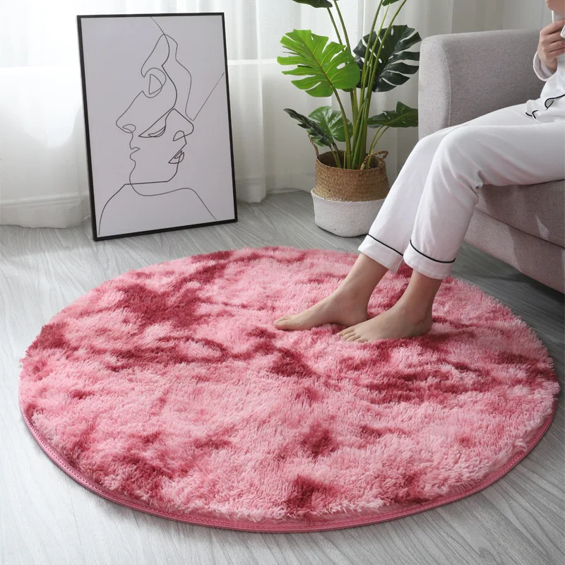 Round Plush Carpet Tiedyed Shaggy Fluffy Rug Living Room Antislip
