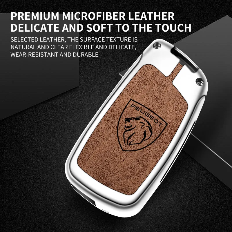 Car smart key bag is suitable for Peugeot 308 3008 508 5008 408 4008 208 407 zinc alloy leather car key remote control keychain
