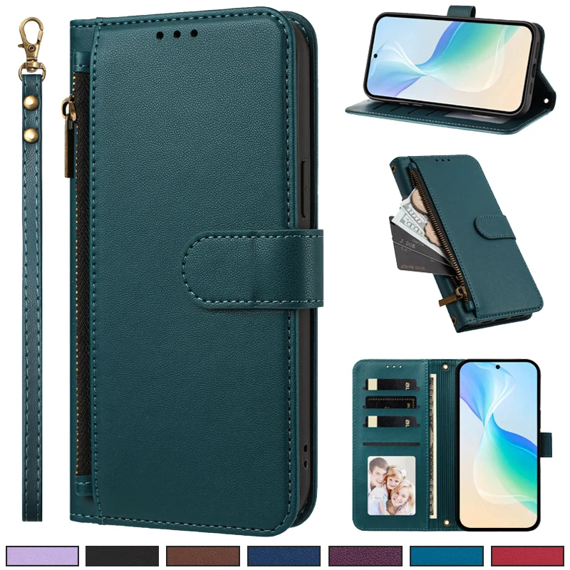 Premium Zipper Flip Wallet Case with Card Slots and Bag Compartments