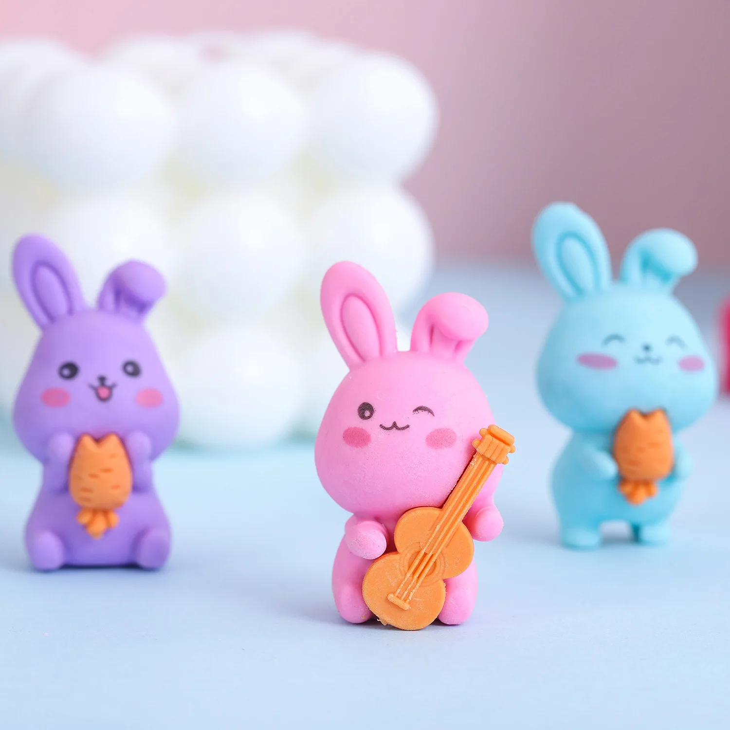 3 Piece Cartoon Cute Rabbit Rubber Eraser Novelty Stationery pencil eraser retractable eraser kneadable eraser biscuit eraser plasticine eraser
