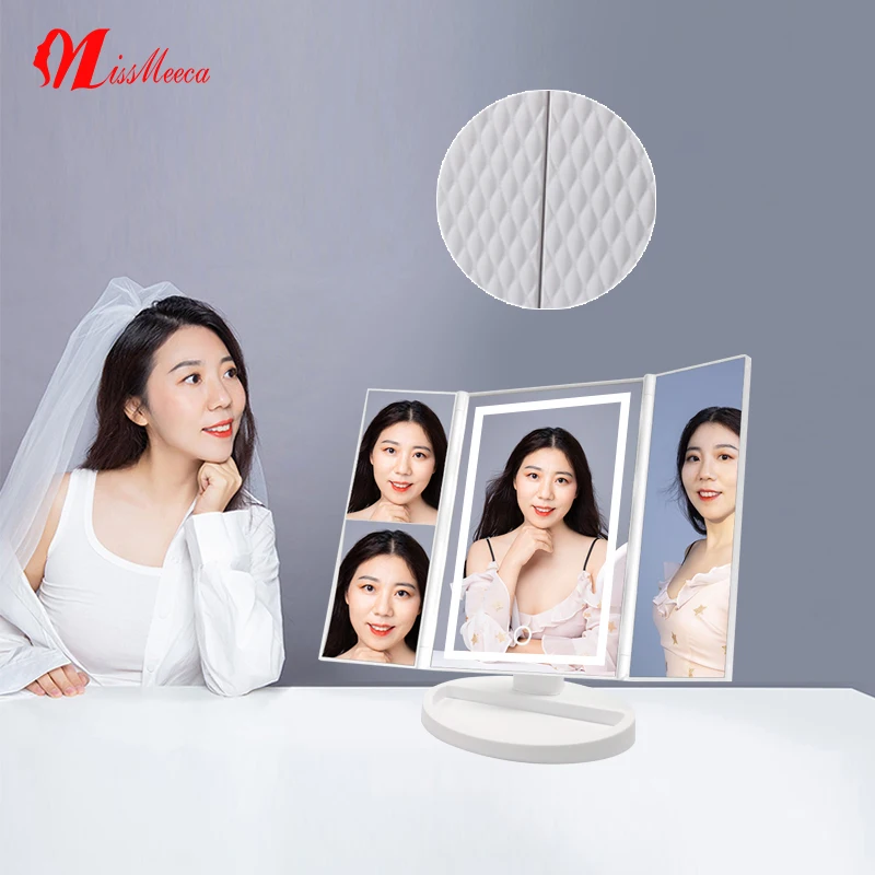 

Makeup Mirror Travel Mirror With Light Touch Screen 1x/2x/3x Magnification Folding Toilet For Makeup Tri-fold Makeup Mirror