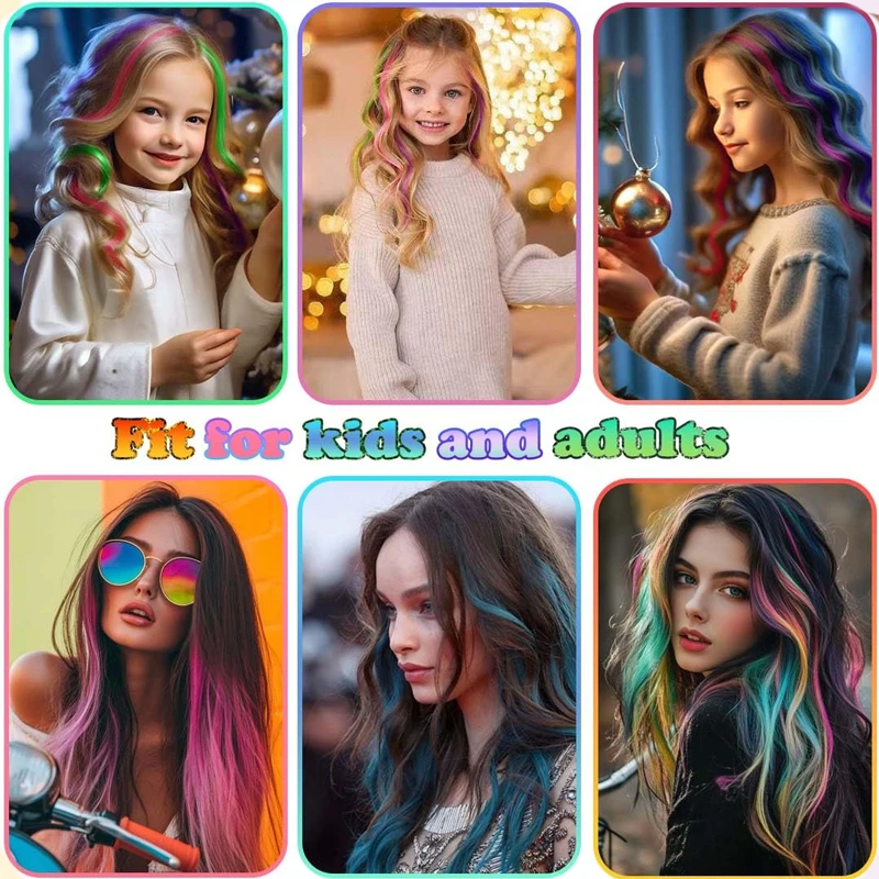 Colorful Hair Extensions Wavy Accessories Party Highlights Clip on Synthetic Rainbow Wigs Children's Favorite Gift (5 pieces )