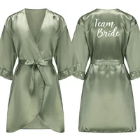 Grass Green Bride Satin-Silk Robe Women Bridal Party Sister Team Mother Shower Gift Bridesmaid Wedding Short Robes with Ruffle - Image 3