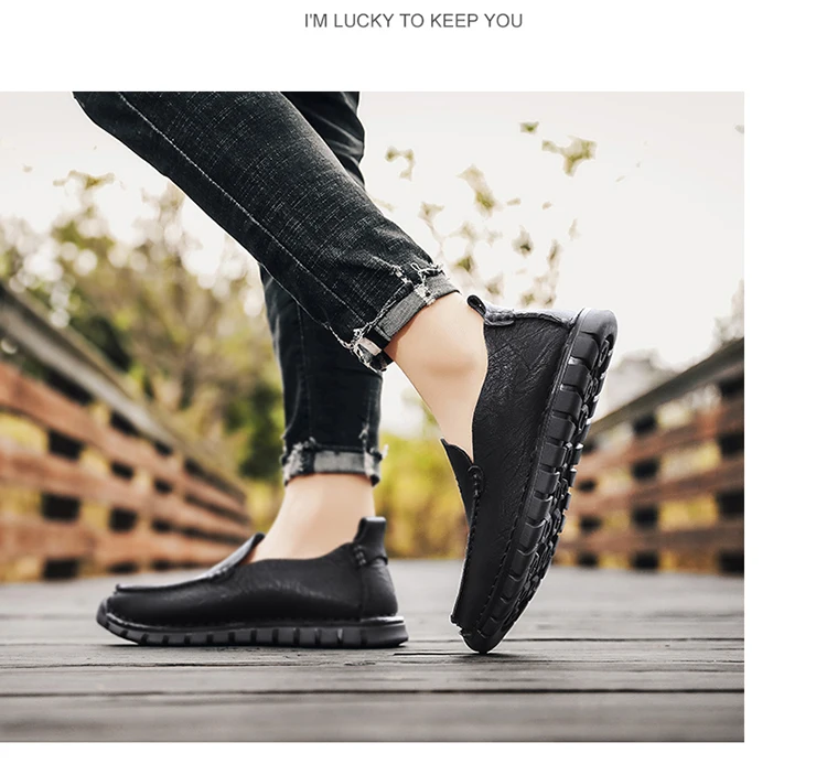 Men's Handmade Leather Casual Shoes Loafers Breathable Slip on