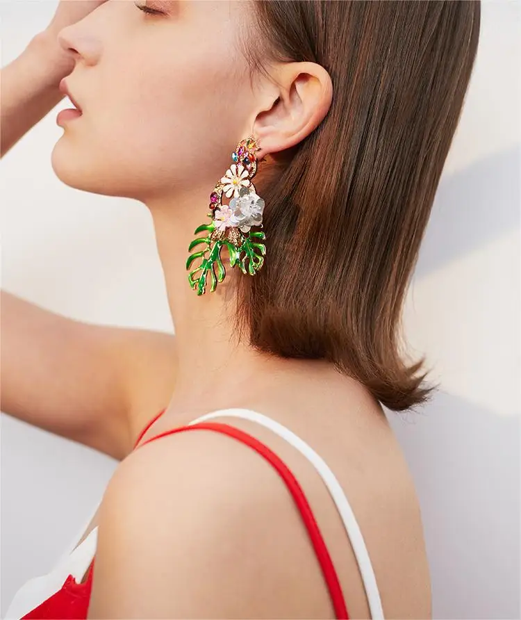 Long Tassel Flower Earrings For Women 2024 Vacation Style Elegant Eardrop Birthday Gift Wedding Decoration