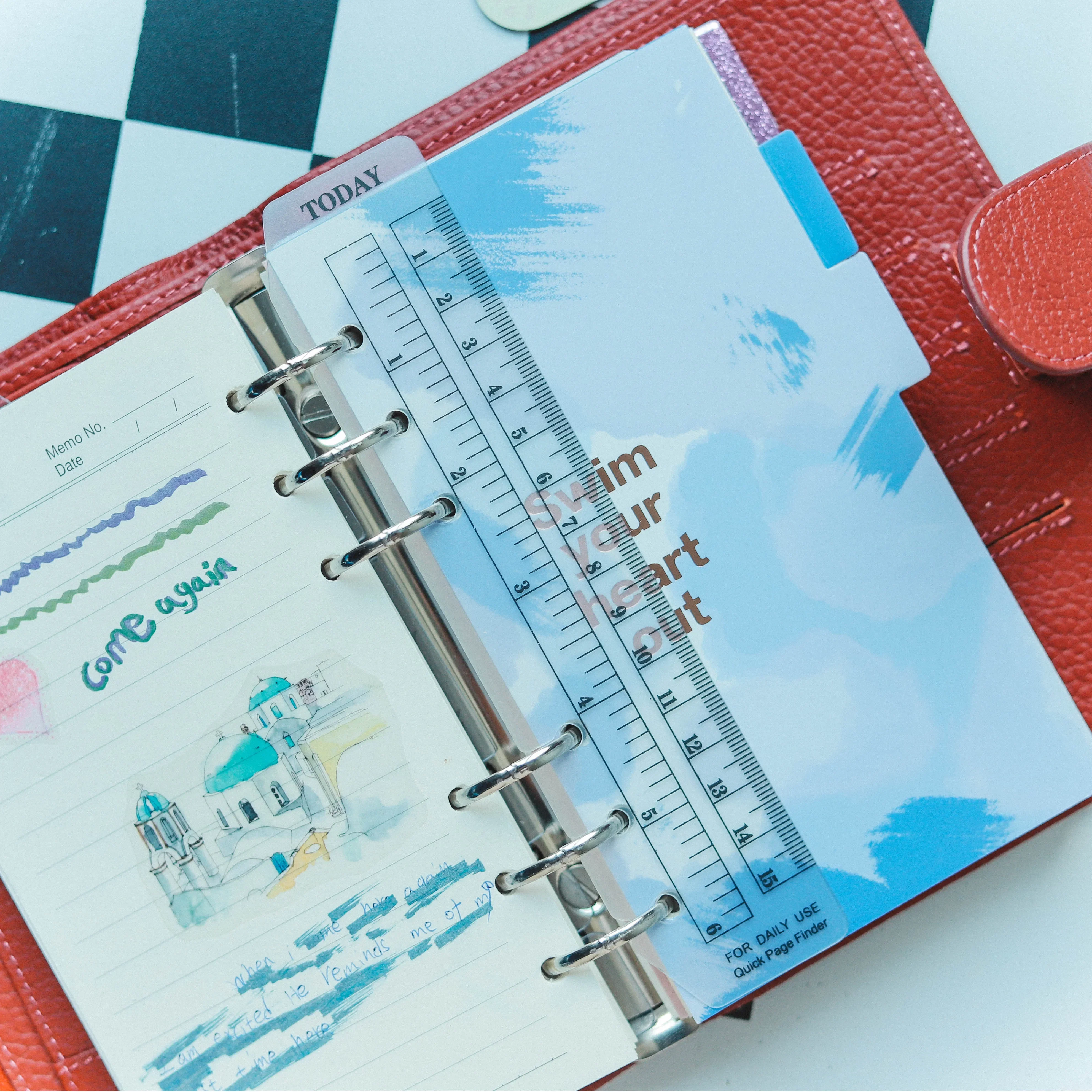 Bookmark Ruler for Rings Notebook 6 hole A5 Personal Size Elastic Drawing Tool Soft Plastic Partition for Planner And Organizer drawing ruler,plastic ruler