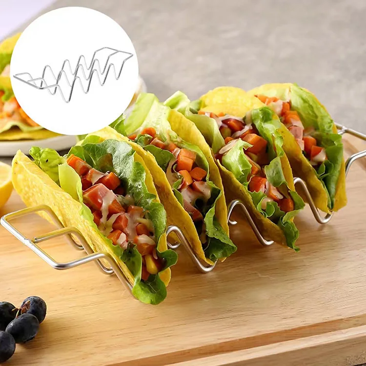 Stainless Steel Taco Holder Mexican Roll Rack Wave Shape 3 Compartment Tortilla Tray Baking Tools Kitchen Gadgets