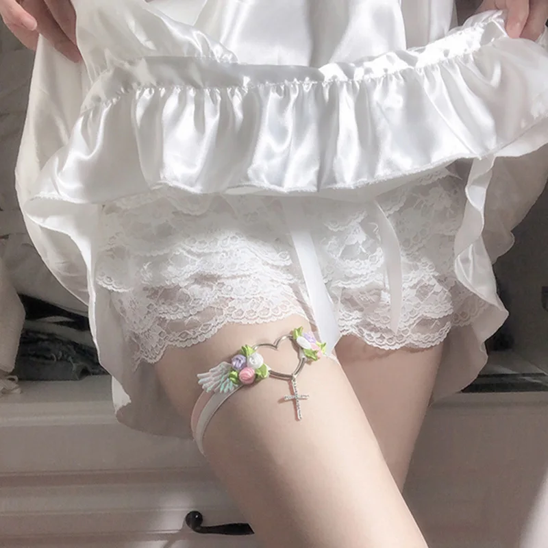 Multilayer Lace Shorts Women Lolita Bow Ruffles Elastic Waist Cute Bottoming Shorts and Leg Ring Sweet Girls Kawaii Clothes