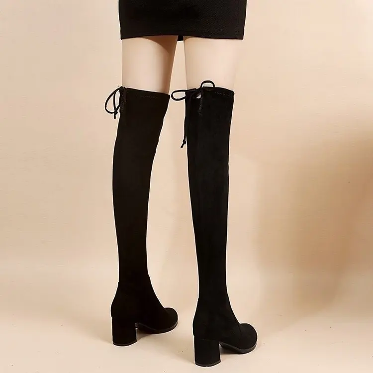 Fashion High heeled trendy cross-border elastic boots women's autumn winter really soft leather thick-soled fashion boots strap
