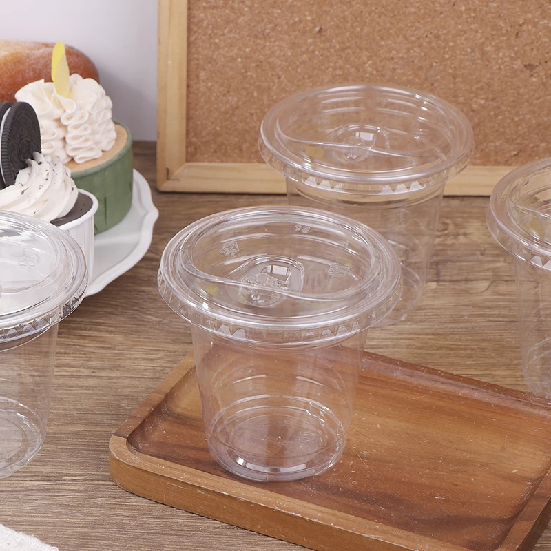 10Pcs 360/400/500ML Transparent Disposable Plastic Cups With Direct Drinking Lid Ice Coffee Tea Cold Drink Shakes Container