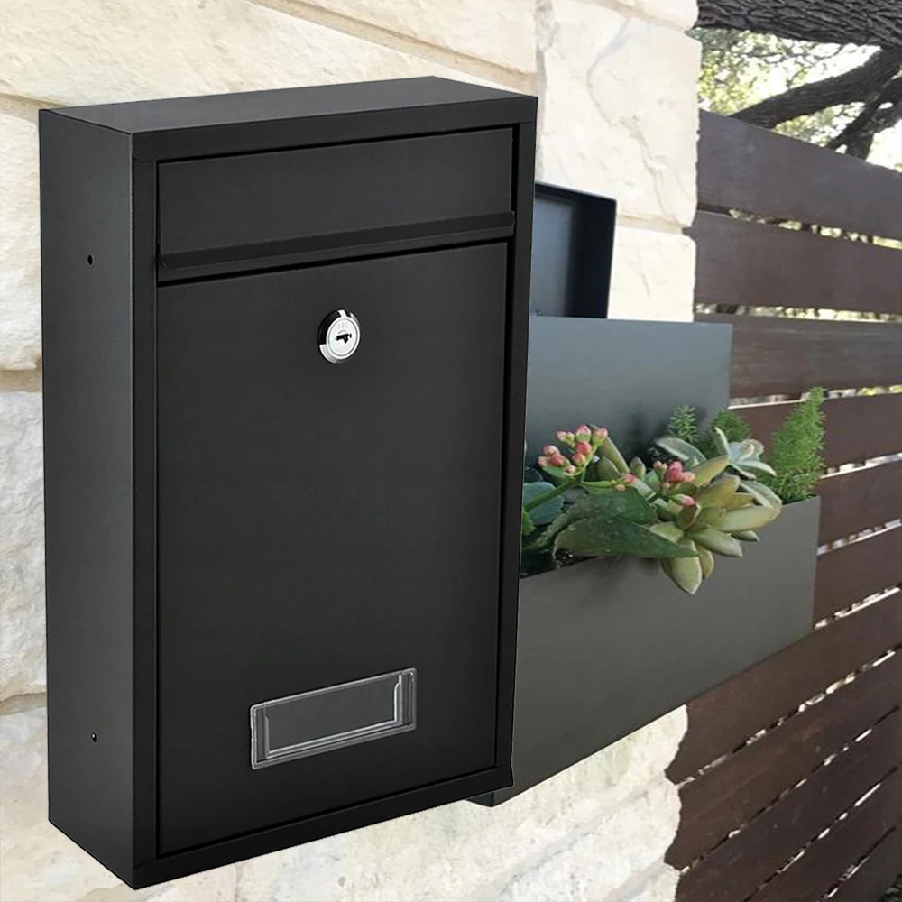 Wall Mounted Locking Mailbox With Key Black Iron/Steel Box Without Handle