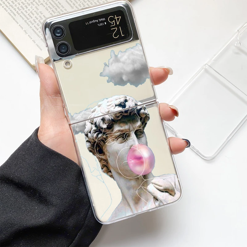 Artistic Clear Hard Folding Phone Case with David & Mona Lisa Design