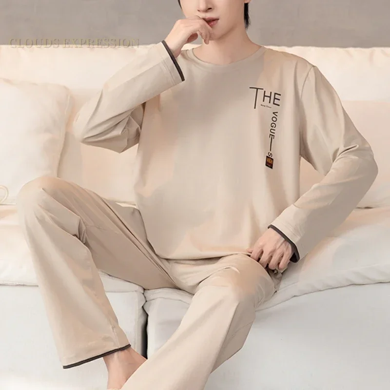 Spring Autumn Sporty Knitted Long-Sleeved Men's Pajamas Sets Letter Pajama For Men Sleepwear Suit Homewear 3XL pajama sets