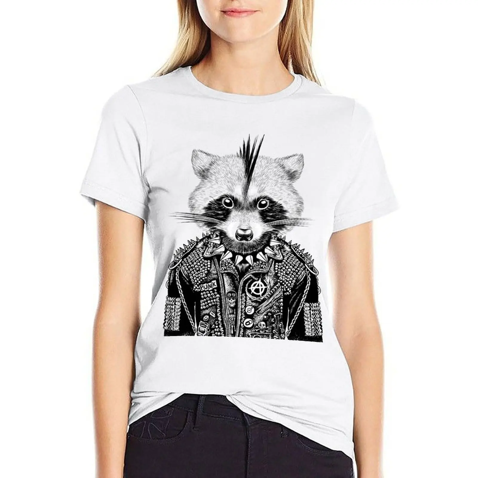 

punk raccoon T-shirt Female clothing summer clothes female Women t shirt