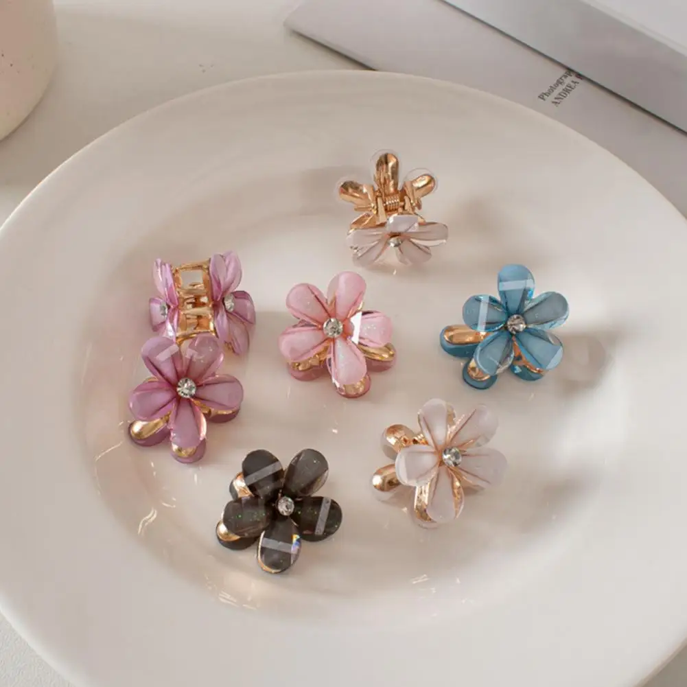 

2Pcs Hair Clips Elegant Flower Bright Color Anti Fall Hairpins Metal Strong Claw Rhinestone Hair Barrettes Hair Accessories