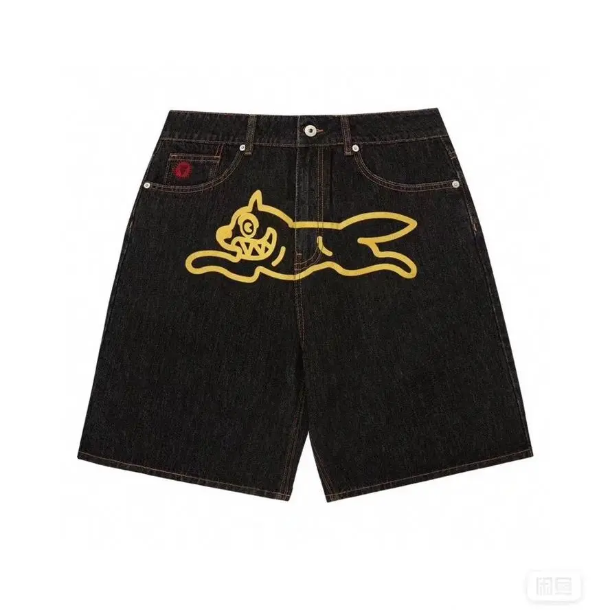 Hip Hop Flying Dog Pattern Streetwear Vintage JNCO Shorts Men's Baggy Denim Athletic Shorts Gothic Basketball Shorts Y2K