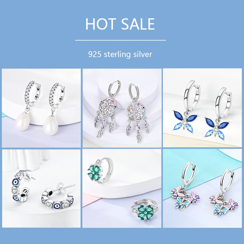 925 Sterling Silver Butterfly Evil Eyes Hoop Earrings Star＆Moon Circle for Women Original Engagement Jewelry Large Earrings