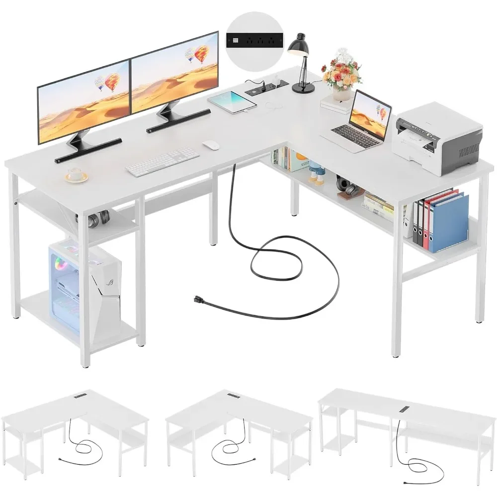 Room Desks Durable Work Desk for Home Office Reversible L Shaped Computer Desk With Magic Power Outlets and USB Charging Ports pellet remover home appliance lint remover fabric shaver clothes shaver hair ball trimmer hairball machine blade usb charging