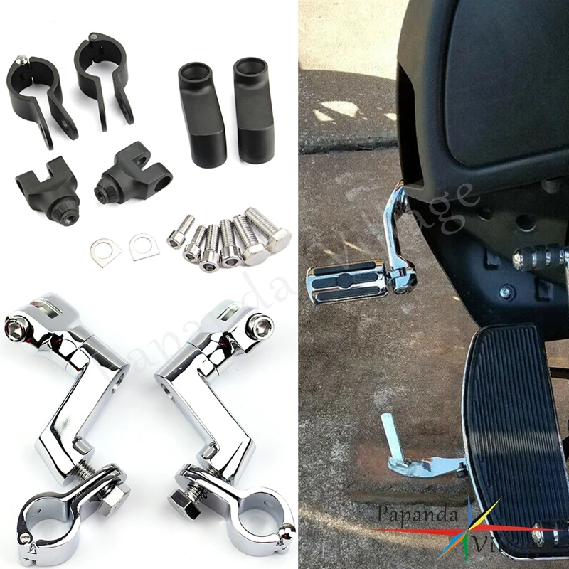 

For Harley Chopper Bobber Custom Chrome Motorcycle Replacement Longhorn Offset Highway Foot Peg Mounts with 1" Magnum Clamp