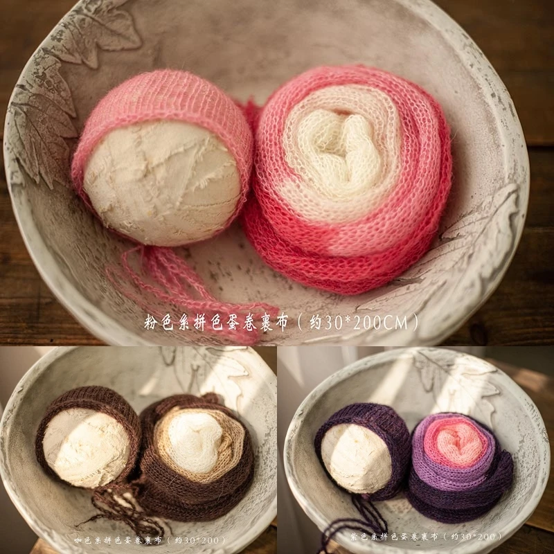 Dvotinst Newborn Photography Props for Baby Mohair Knitting Hat Wrap 30x200 2pcs Set Fotografia Studio Shooting Photo Props dvotinst newborn photography props for baby gramma hat glasses wrap blanket knitted fotografia studio shooting photo props