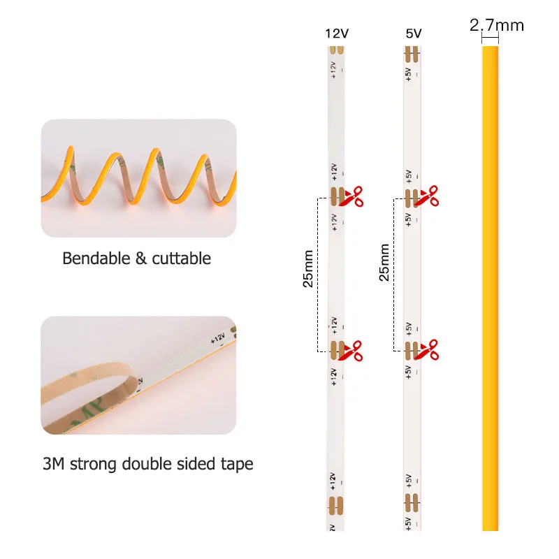 รูปสินค้า เทป LED ยืดหยุ่น COB สีส้ม สำหรับตกแต่งรถยนต์