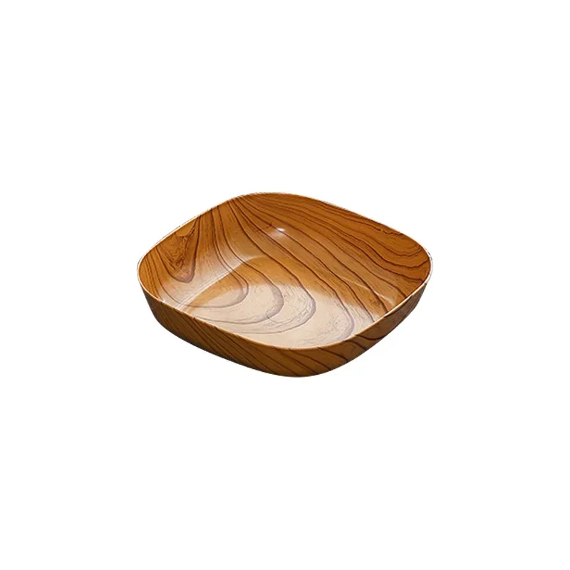 Plastic Dinner Plates Wood Grain Square Plate Salad Bowl Kitchen Spit Bone Dish Plate Coaster Serving Dining Snack Nuts Kitchen