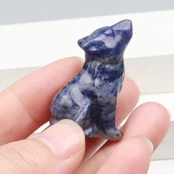 Crystal Energy Stones Carved Wolf Figurine in Rose Quartz - Natural Stone Miniature Decor (Sodalite)