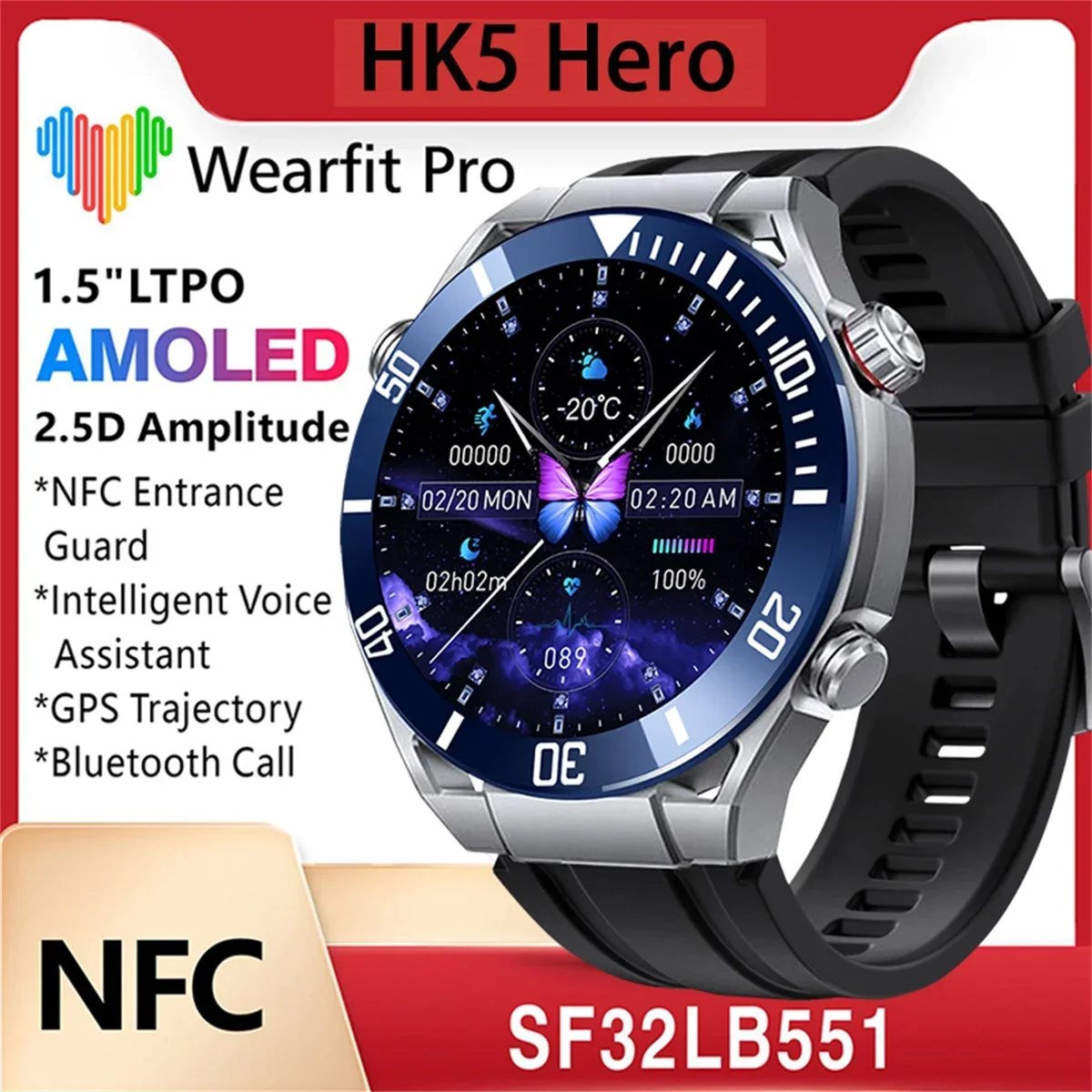 

New HK5 Hero Smart Watch Men Chat GPT AMOLED HD Screen 260mah Battery Bluetooth Call GPS Compass NFC Sports Smartwatch for Women