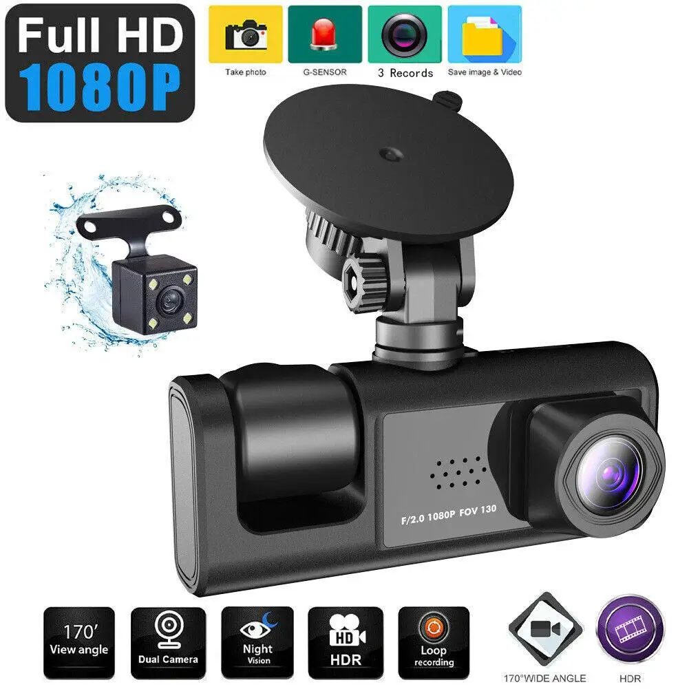 

2In Dash Cam Front and Rear Camera Car DVR 24H HD 1080P Recorder Dual Camera Mirror Dashcam Cycle Dash Driving 1080P Lens F8I4