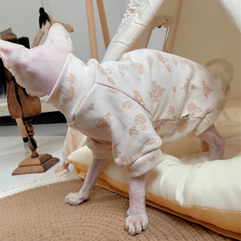 

Хлопковое пальто Sphynx с котом на весну и осень, мягкая бежевая футболка с длинными рукавами с мультяшным рисунком для котят, домашняя одежда, эластичная одежда для Devon Rex
