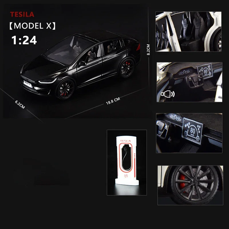 1:24 Tesla Model X  Tesla Model 3 Alloy Die Cast Toy Car Model Sound and Light Children's Toy Collectibles Birthday gift 5