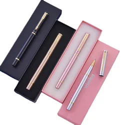 Stylo métallique blanc neutre 0.5 noir, 1 pièce, avec boîte cadeau, pour étudiant, fournitures de bureau, papeterie, vente en gros 