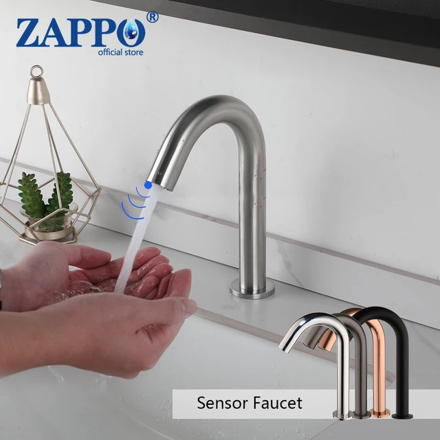 ZAPPO แปรงนิกเกิลอิเล็กทรอนิกส์เซ็นเซอร์อัตโนมัติก๊อกน้ํา Touchless ก๊อกน้ําแฮนด์ฟรีห้องน้ําอ่างล้างจานก๊อกน้ําก๊อก 33 ซม. 1