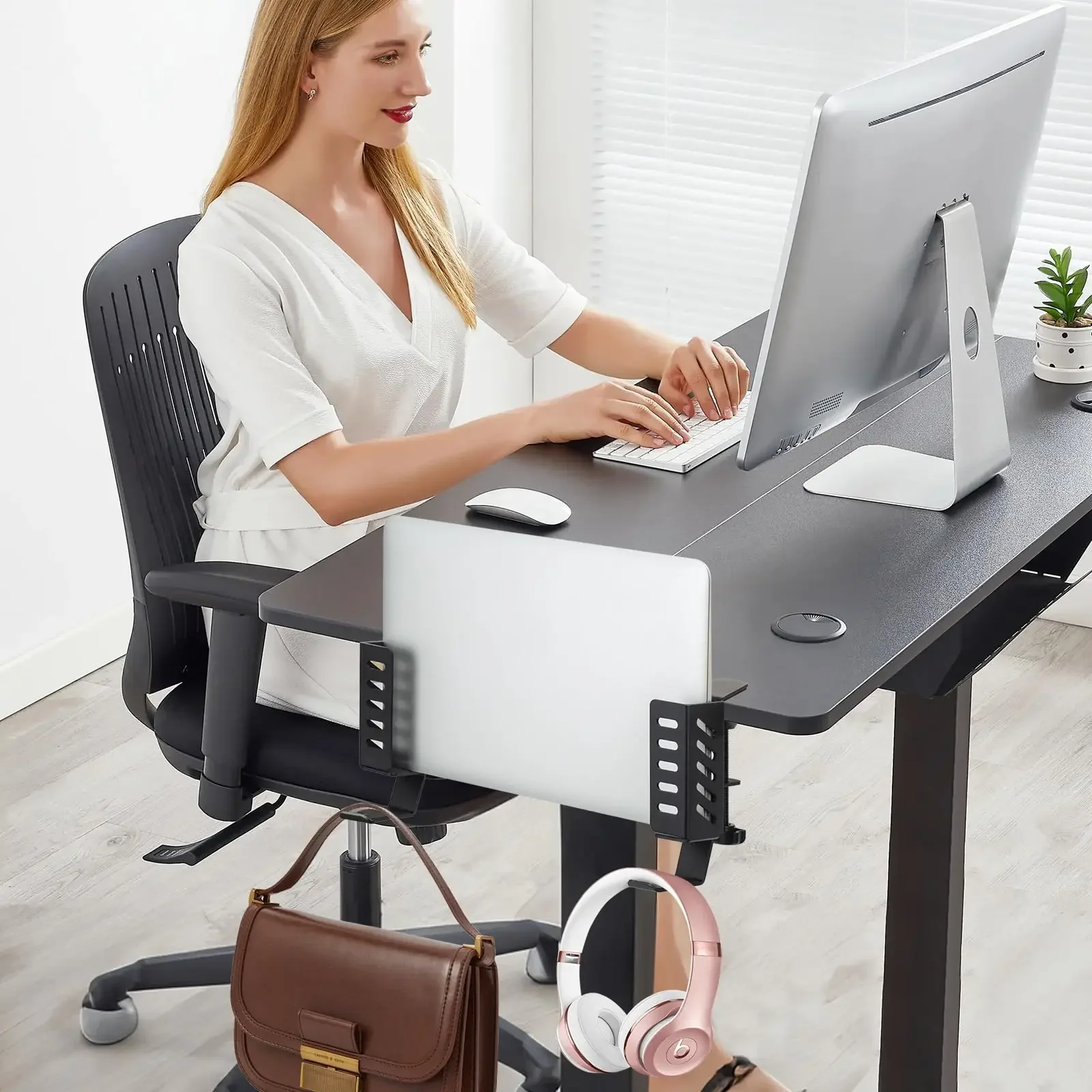 Desk Side Laptop Mount Hanging Laptop Holder for Office Home Clamp on Desk Side Storage Organizer for Laptops Organizer desk organizer storage organizer bag organizer