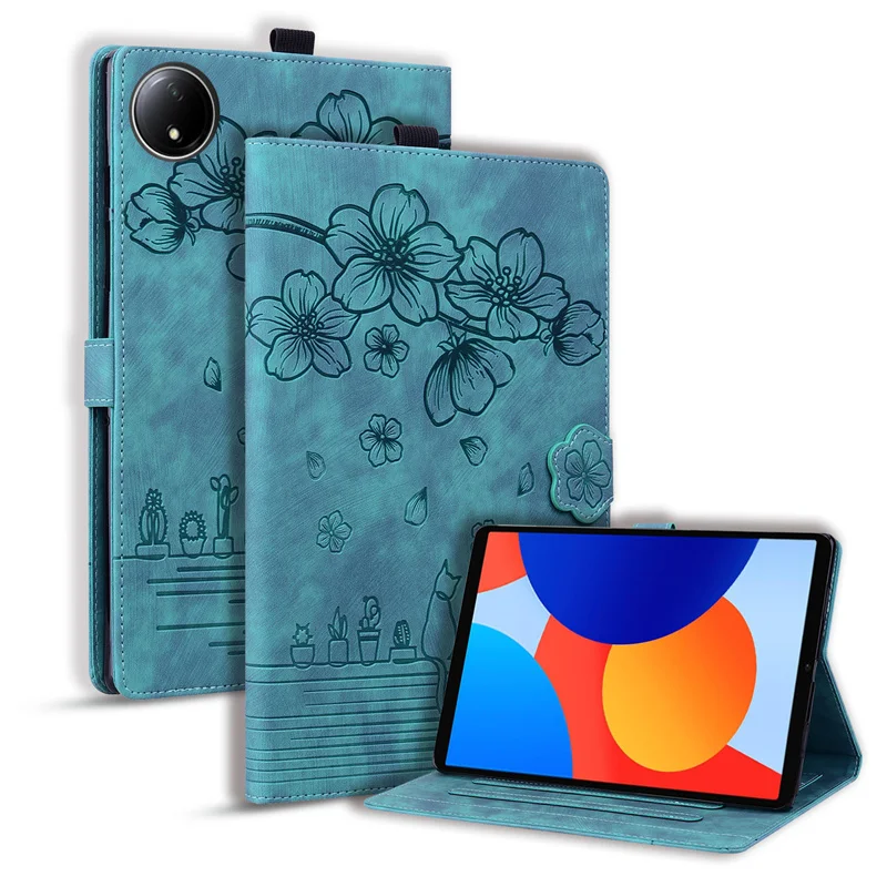 Embossed Flower Cat Wallet Flip Case for 8.7 Inch Tablet - Kids & Girls Edition