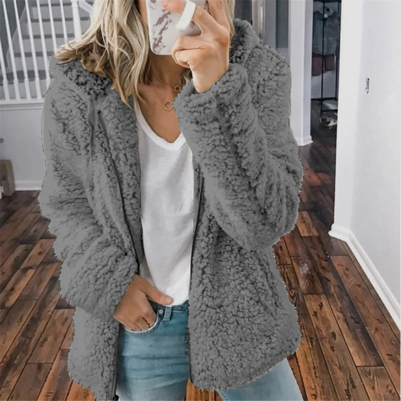 

2023 Autumn Winter Elegant Bear Teddy Faux Fur Coat Women Thick Warm Soft Fleece Jacket Female Pocket Zipper Coat Veste Femme