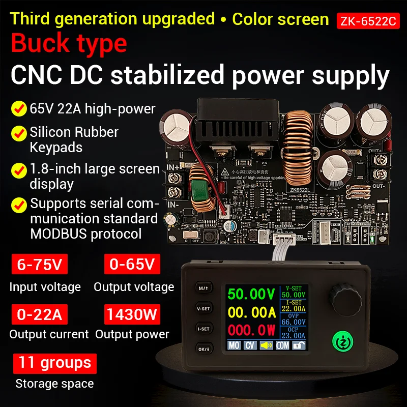 Power module ZK-6522C 22A 1400W DC 6-75V Stabilized Voltage Power Supply Step-Down Module CNC Adjustable Voltage Regulators
