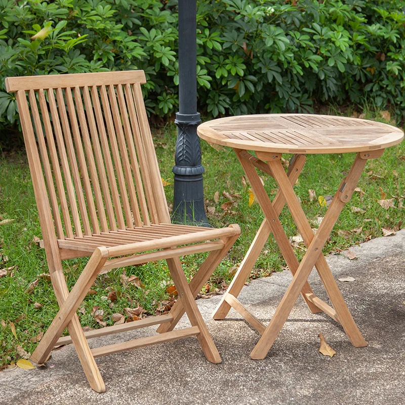 

Folding lunch break backrest beach lounge chair solid wood outdoor teak dining chair simple home dining table courtyard balcony