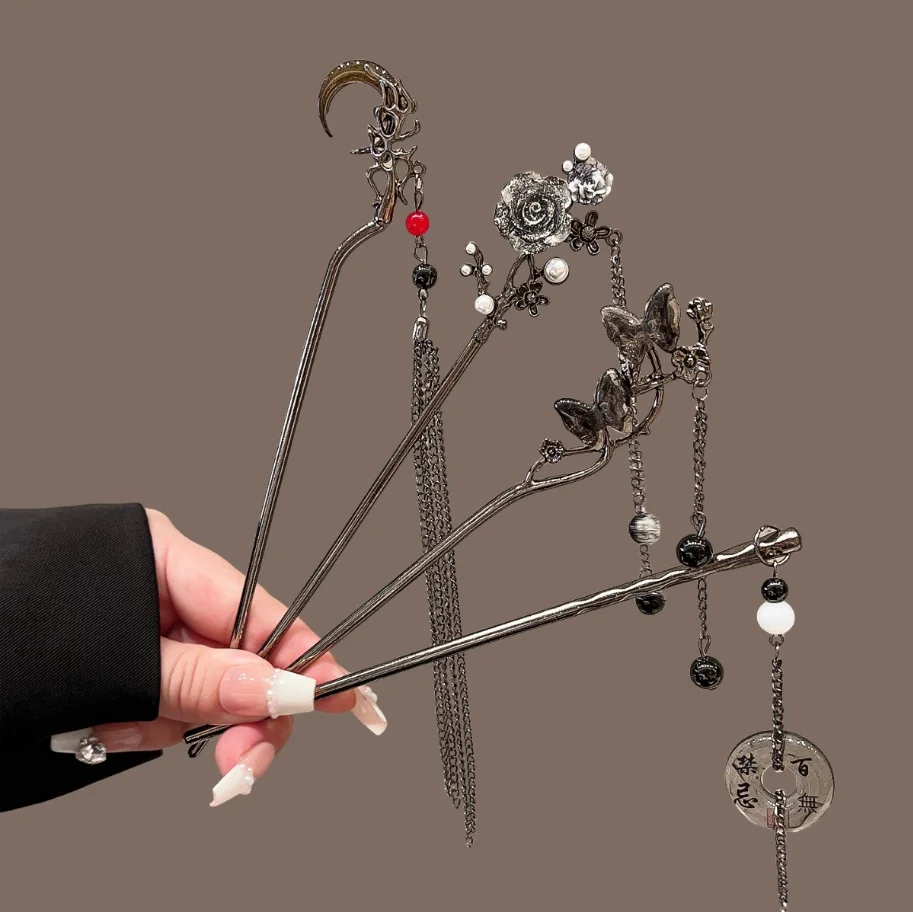Einfache Haarstäbchen aus Legierung für Frauen und Mädchen, Metall-Haarnadeln, Vintage-Blumen-Haargabeln, Haaraccessoires, Geschenk – Detail 17