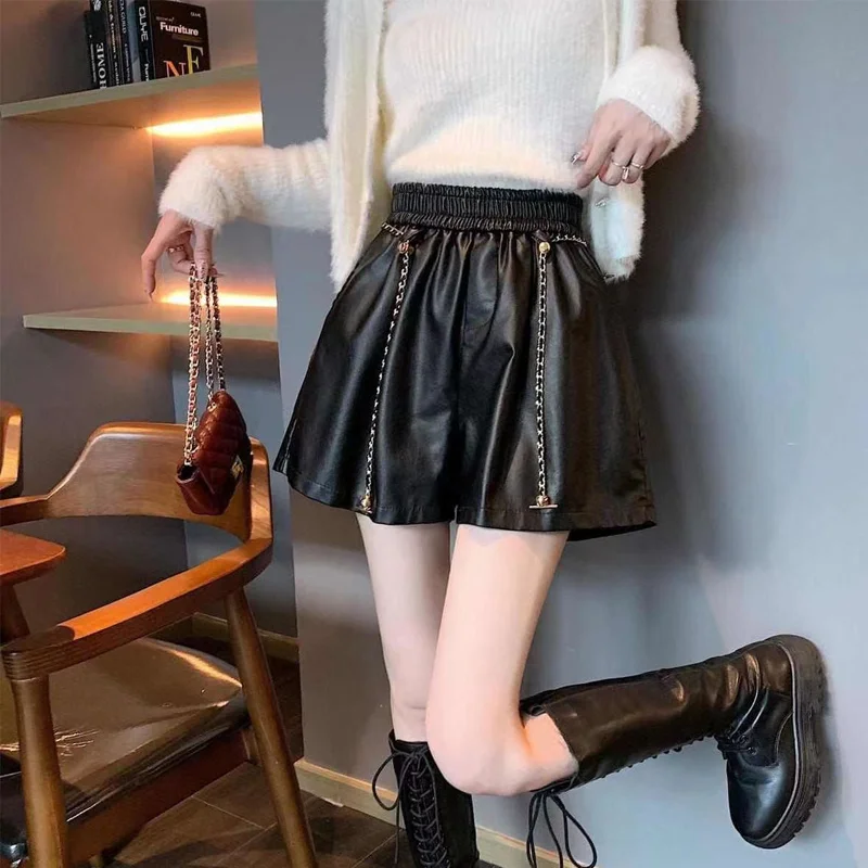 Autumn New Black High Waist Shorts Solid Color All-match Plus Size Trend Wide Leg Pants Fashion Street Casual Women Clothing