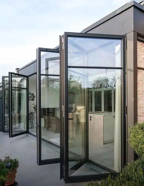 DN Villa Thermal Break Aluminum Glass Door Double Glazed Metal Narrow Frame Patio Bifold Door Accordion Type Folding Doors