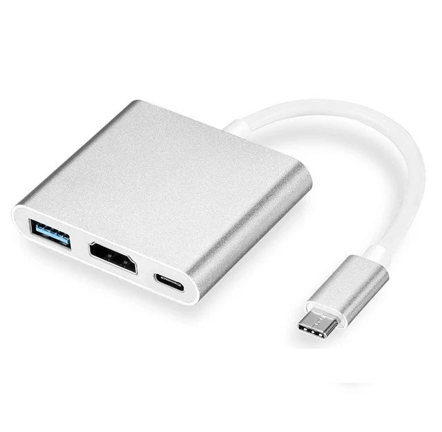 3en1 Type-C Vers 4K HDMI USB 3.0 USB-C Adaptateur Argent - Adaptateur et  convertisseur - Achat & prix