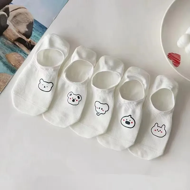 Digoon 5 paia di calzini da donna a forma di gatto, simpatici calzini da donna, calzini alla caviglia da donna, divertenti regali di Natale per gli amanti dei gatti, Bianco e nero