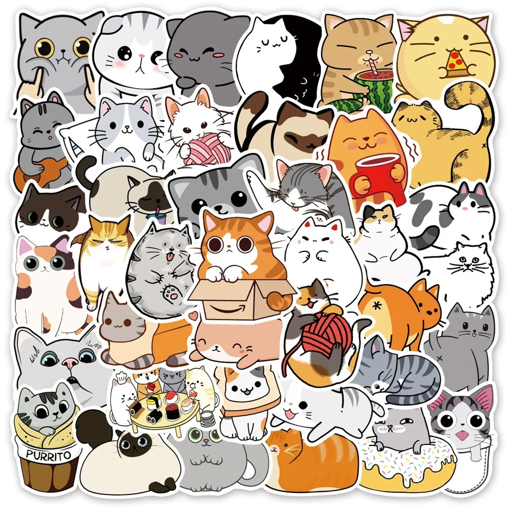 

10/30/50PCS Mixed Cartoon Cute Cat Graffiti Stickers for Luggage Laptop IPad Journal Skateboard Waterproof Stickers Wholesale