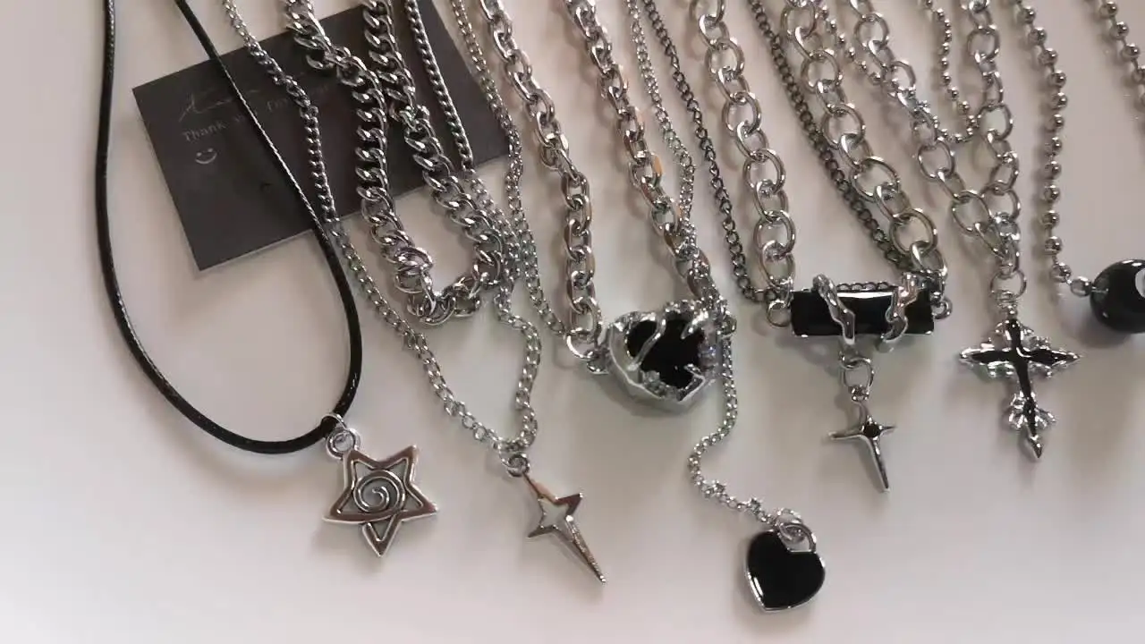 Gothic Black Cross Layered Beaded Choker Necklace - Star Charm Jewelry Gift For Women & Men - View #4