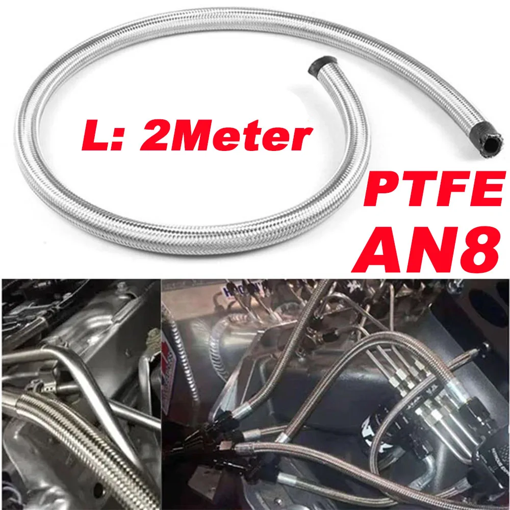 Brand New High quality Length 2M AN8 Racing Hose 304 Stainless Steel Braided PTFE Brake Hose Fuel Oil Line Oil Cooler Hose Pipe